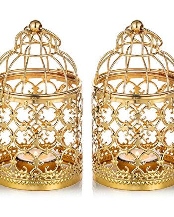 NUPTIO 2 sztuki mała latarnia wisząca klatka dla ptaków metalowa, złot