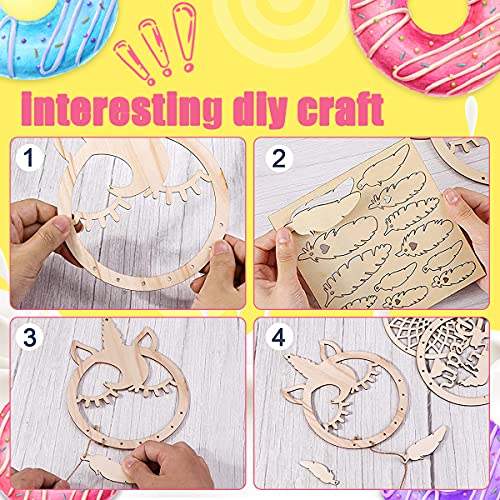 LuXianYS 4 sztuki łapacz snów z jednorożcem, w kształcie jednorożca zrób to sam łapacz snów, ręcznie robiony jednorożec słodki łapacz snów do domu wiszące ozdoby rzemiosło - obrazek 5