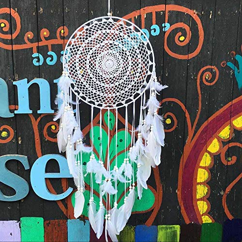 duży łapacz snów w stylu boho, z białymi piórami, makrama, ozdoba na ś - obrazek 2