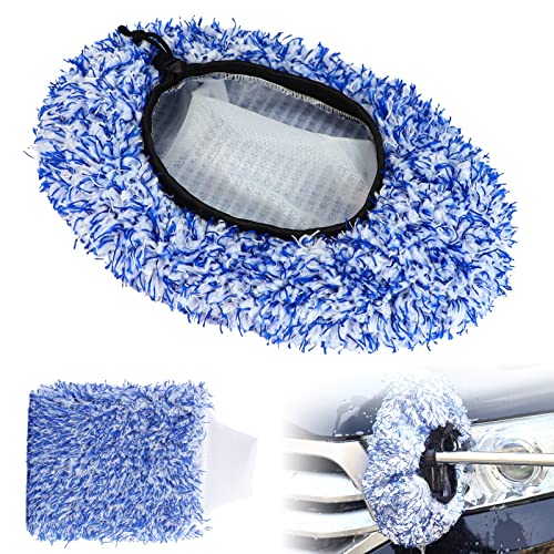 Brush Cover, pokrowiec na szczotkę do mycia samochodu, 2 sztuki pokrowców z mikrofibry z rękawicami do mycia samochodu, pokrowiec na szczotkę do mycia SB, delikatne mycie samochodu i pielęgnacja samochodu (niebieski)