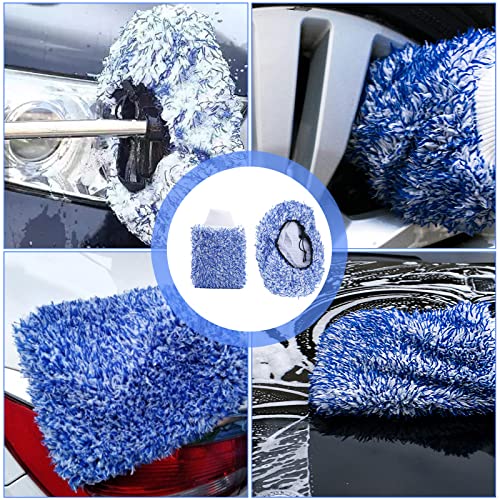 Brush Cover, pokrowiec na szczotkę do mycia samochodu, 2 sztuki pokrowców z mikrofibry z rękawicami do mycia samochodu, pokrowiec na szczotkę do mycia SB, delikatne mycie samochodu i pielęgnacja samochodu (niebieski) - obrazek 4
