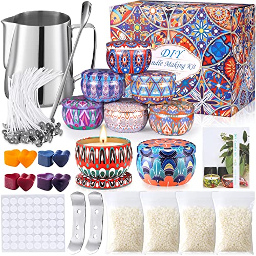 VIPNAJI zestaw do produkcji świec, akcesoria, świece zapachowe, zestaw prezentowy, wosk pszczeli, knoty, naklejki, garnek do topienia wosku, pojemniczki na świeczki, 4 kolory barwników itp.