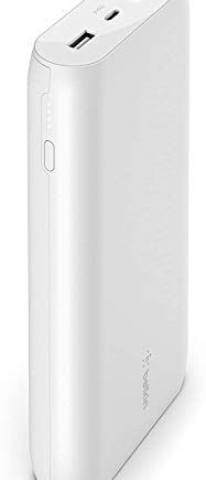 Belkin 20K Przenośny powerbank (przenośna ładowarka z dwoma portami USB, o pojemności 20 000 mAh, do iPhone'a, iPada, słuchawek AirPods, Galaxy S22 i innych) – biały