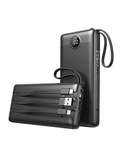VEEKTOMX Power bank z wbudowanymi kablami 20000mAh Przenośna ładowarka z 5 wyjściami i wyświetlaczem LED Zewnętrzna akumulator Kompatybilna z iPhone pro/iPad/Samsung/Huawei/USB wentylatory (Czarny) - obrazek 2