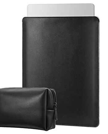 MoKo Laptop Sleeve Compatible with MacBook Air M1 13.3 2020, MacBook Pro M1 13.3 2020, PU Leather Notebook Computer Briefcase Protective Carrying Bag Slim Case Pouch with Small Bag, Black