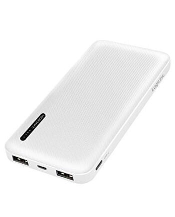 LogiLink PA0257W - Powerbank 10 000 mAh, litowo-polimerowy, w zestawie kabel 2 w 1, kolor: biały