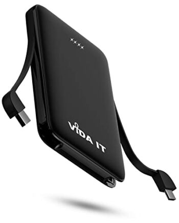 Vida IT vBot Power Bank przenośna ładowarka zestaw baterii do Samsung Galaxy S21 S20 S10 S8 A51 zasilacz do telefonu komórkowego z wbudowanym kablem, kieszonkowy rozmiar USB zewnętrzny zestaw baterii ładowarka do telefonu