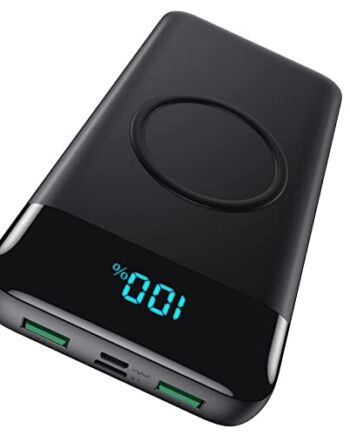 AXNEB Bezprzewodowy powerbank 25 W PD3.0 + QC4.0, 15 W ładowarka bezprzewodowa 30,800 mAh Powerbank 4 wyjścia USB C zewnętrzny akumulator z wyświetlaczem LCD, kompatybilny z iPhone Huawei Samsung S20 iPad Oppo Xiaomi Tablet