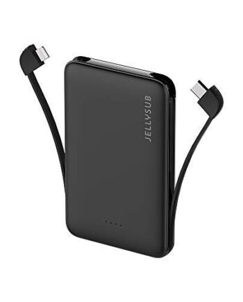 JELLYSUB Mini Power Bank z wbudowanymi kablami, zewnętrzna bateria 5000 mAh, przenośna ładowarka do iPhone'a, iPada i innych smartfonów