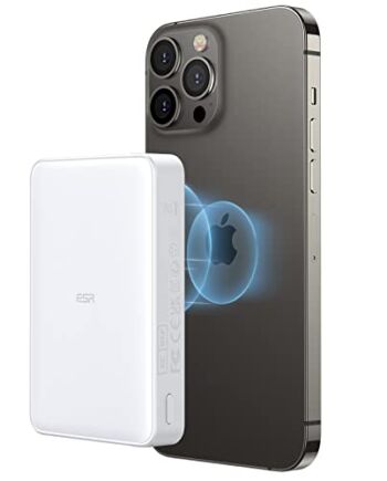 ESR HaloLock MagSafe Powerbank z kablem USB-C 10 000 mAh, akumulator bezprzewodowy, kompatybilny z iPhone 13/13 Pro/13 mini/13 Pro Max/12/12 Pro/12 mini/12 Pro Max, biały