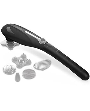 Medisana HM 645 masażer ręczny z 5 nasadkami, elektryczny masażer okrężny, masaż punktowy i akupresurowy, różne głowice masujące, płynna regulacja prędkości