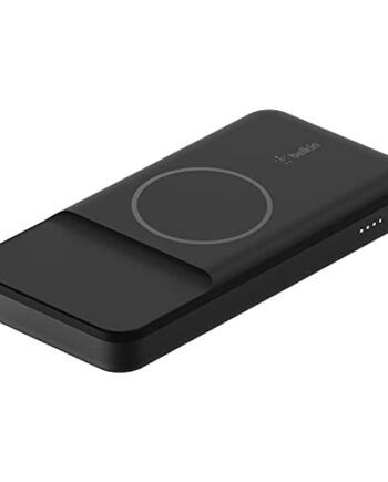 Belkin Powerbank ładowarka bezprzewodowa (kompatybilny z Mag Safe, 10 000 mAh, ładowanie bezprzewodowe 7,5 W, port we/wy typu USB-C, ładowanie przelotowe o mocy 18 W dla iPhone’ów serii 14) – czarny