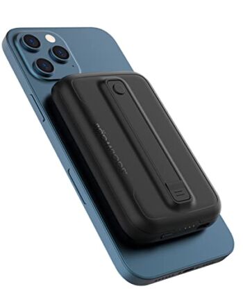 Boompods Magclix magnetyczny bezprzewodowy powerbank, 5000 mAh, 18 W, z kablem do szybkiego ładowania i uchwytem na palce, stojak na biurko do iPhone 12 lub nowszych urządzeń