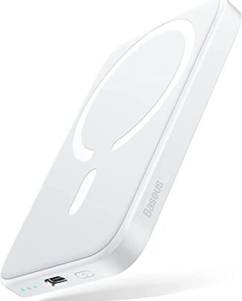 Baseus Magnetyczny bezprzewodowy powerbank, 6000 mAh, bezprzewodowy powerbank, Mag-Safe Battery Pack, zewnętrzny akumulator z PD 20 W USB-C,Mini Powerbank do iPhone 14/13/12, biały