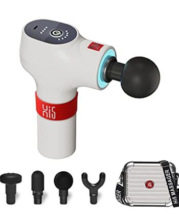 Hi5 FlatHead masażer wibracyjny do masażu powięzi, tkanka, relaks 6 stopni prędkości z systemem Smart Light 4 nakładkami / biały / twarda obudowa