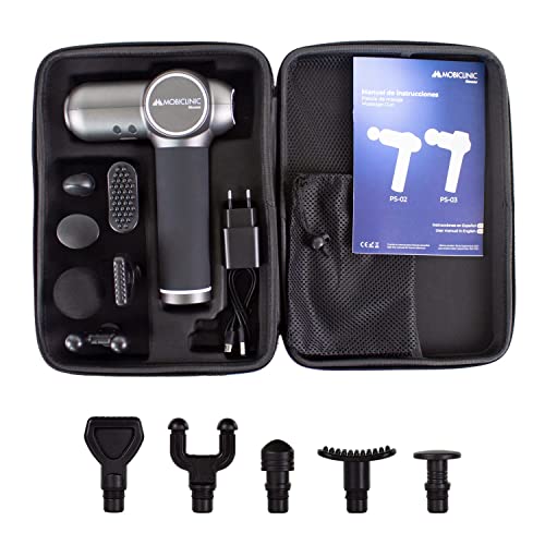 Mobiclinic, Pistolet do masażu mięśni, Elektryczny, Europejska marka, Głęboki masażer tkanki mięśniowej, 6 poziomów intensywności, 6 różnych głowic masujących w zestawie, kolor szary, z szeroką gamą różnych głowic masujących. - obrazek 6