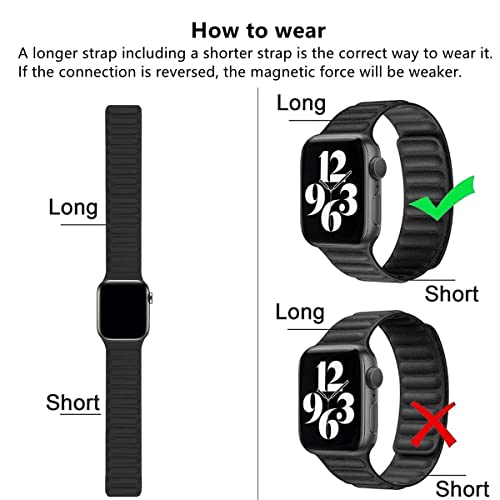AIYIRUO Kompatybilny z Apple Watch7 Pasek Skórzany Magnetyczny Bransoletka Apple Watch 45mm 44mm 41mm 40mm Pasek do Apple Watch Band z Blokowania do iWatch Band Series 7/SE/6/5/4/3/2/1 - obrazek 2