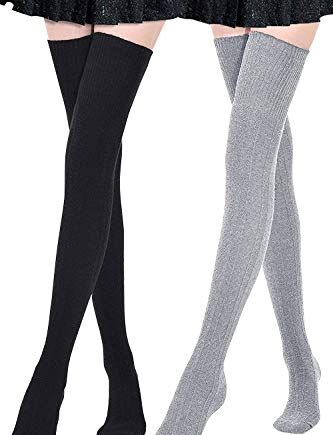 DRESHOW 2 pary podkolanówek za kolano, długie w paski, ocieplacze na nogi, skarpety dla kobiet i dziewcząt