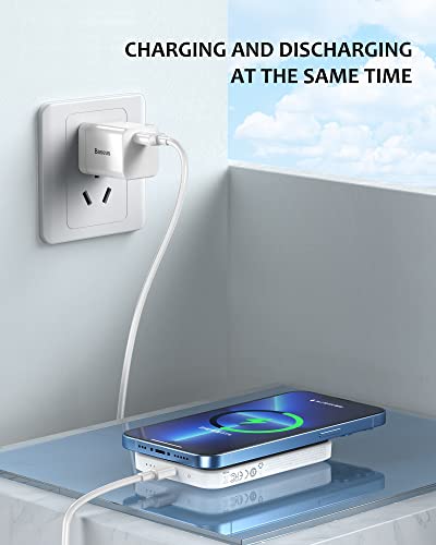 Baseus Magnetyczny bezprzewodowy powerbank, 6000 mAh, bezprzewodowy powerbank, Mag-Safe Battery Pack, zewnętrzny akumulator z PD 20 W USB-C,Mini Powerbank do iPhone 14/13/12, biały - obrazek 4