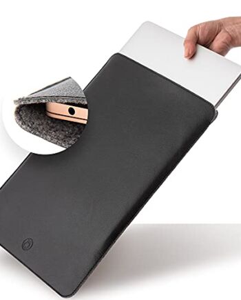 Pokrowiec na laptopa ze skóry PU, pokrowiec na laptopa z wyściółką z naturalnej wełny, kompatybilny z MacBook Pro Sleeve i MacBook Air, pokrowiec na laptopa HP, rękaw na laptopa 15 cali, rękaw na laptopa 14-calowy - czarny