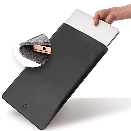Pokrowiec na laptopa ze skóry PU, pokrowiec na laptopa z wyściółką z naturalnej wełny, kompatybilny z MacBook Pro Sleeve i MacBook Air, pokrowiec na laptopa HP, rękaw na laptopa 15 cali, rękaw na laptopa 14-calowy - czarny