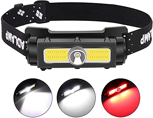 Lampa czołowa LED, 500 lumenów, ładowana przez USB, bardzo jasna, 7 trybów pracy, lekka lampa czołowa, zdejmowana lampa czołowa COB, z białym czerwonym światłem na kemping, wędrówki, bieganie, wędkowanie - obrazek 9