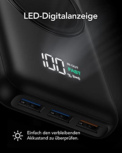 Charmast Wireless Power Bank 20000mAh, 22.5 W USB A & 20W USB C PD QC 3.0 wireless zewnętrzny akumulator z LED Display, Bezprzewodowy bank energii z 4 wyjścia i 2 wejścia Kompatybilny z smartfony e Tablet - obrazek 5