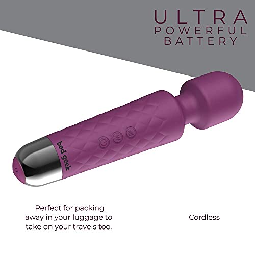 Wand Masażer z Nową Funkcją Zapamiętywania od bed geek Bezprzewodowy Ręczny Elektryczny Masażer do Masażu Miękki Silikon 20 Trybów 8 Prędkości (Fioletowy) - obrazek 3