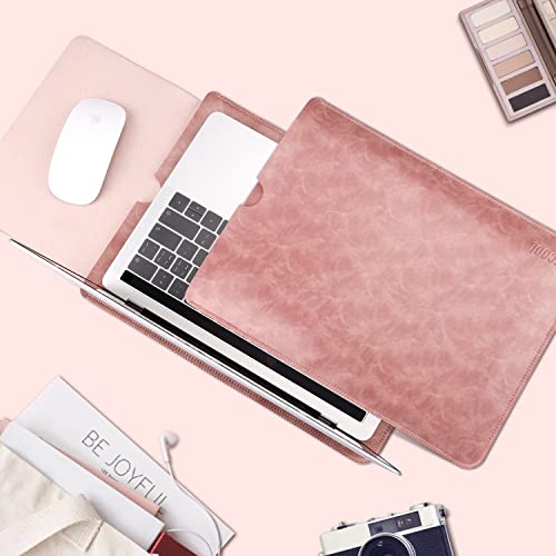 TECOOL 13,3 cal Torba Laptop Pokrowiec, Wodoodporny Laptopa Pokrowiec Ochronny Skórzany dla MacBook Air/Pro 13 2012-2020 M1, Microsoft Surface Laptop i 13 Lenovo Huawei Dell HP Acer Asus - Stary Róż - obrazek 2