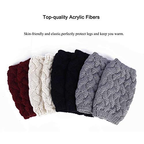 Ocieplacze nóg na co dzień pogrubione skręcone dzianinowe mankiety do butów zimowe ogrzewacze do kolan rozciągliwe krótkie skarpetki dla kobiet dziewcząt 4 pary - obrazek 4