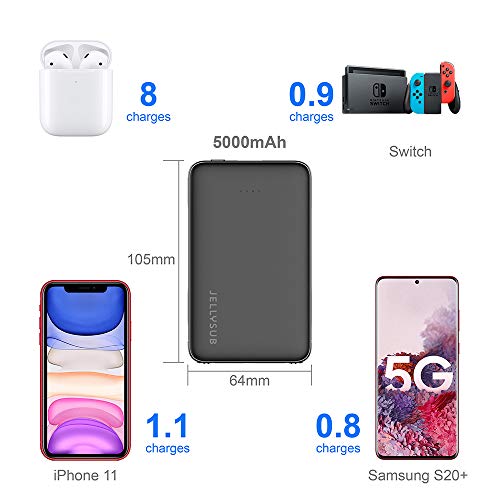 JELLYSUB Mini Power Bank z wbudowanymi kablami, zewnętrzna bateria 5000 mAh, przenośna ładowarka do iPhone'a, iPada i innych smartfonów - obrazek 9