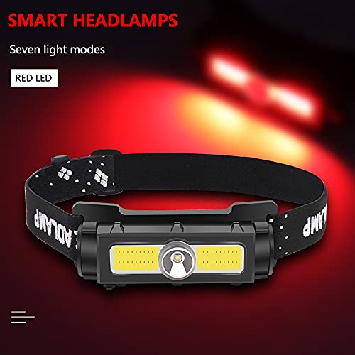 Lampa czołowa LED, 500 lumenów, ładowana przez USB, bardzo jasna, 7 trybów pracy, lekka lampa czołowa, zdejmowana lampa czołowa COB, z białym czerwonym światłem na kemping, wędrówki, bieganie, wędkowanie - obrazek 6