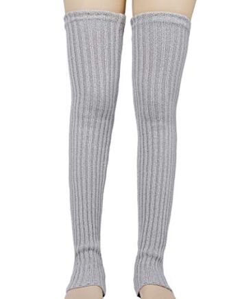 MengH-SHOP Rajstopy do kolan, dziergane podkolanówki na zimę, długie ocieplacze na nogi, ciepłe skarpety do ud, dla kobiet i dziewcząt, 1 para (kolor szary)