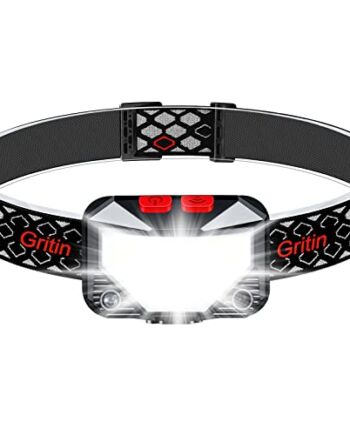 Gritin Latarka czołowa LED, super jasna latarka czołowa LED z czujnikiem ruchu, 8 trybów, wodoszczelna mini latarka czołowa, idealna do biegania, joggingu, wędkowania itd.