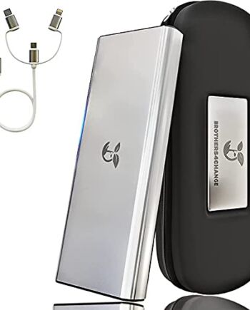 Brothers4Change Powerbank zewnętrzny akumulator 20 000 mAh - port USB-C, Power Bank telefon komórkowy kompatybilny z iPhone, iPad, Samsung Galaxy - wydajny i trwały - w tym etui i kabel do ładowania