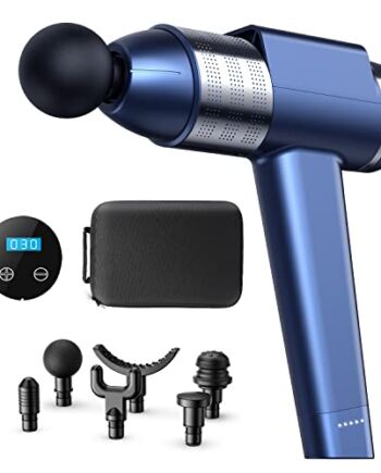 Generic Pistolet do masażu z uchwytem 105°, masażer perkusyjny z 6 głowicami do masażu i 30 prędkościami, pistolet do masażu mięśni z paskiem do noszenia na siłownię, do biura, domu, niebieski