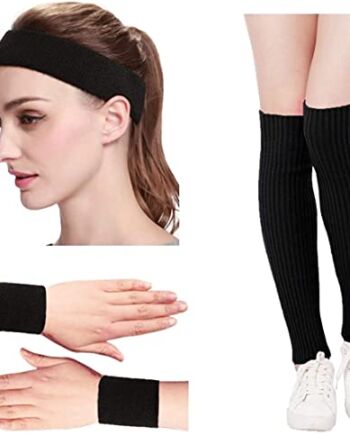 DRESHOW 3 Par Naszywka Długie Skarpetki Wysokie Skarpety Czarny Zakolanówki Rajstopy Nad Podkolanówki dla Dziewczynek i KobietOgrzewacz Nóg