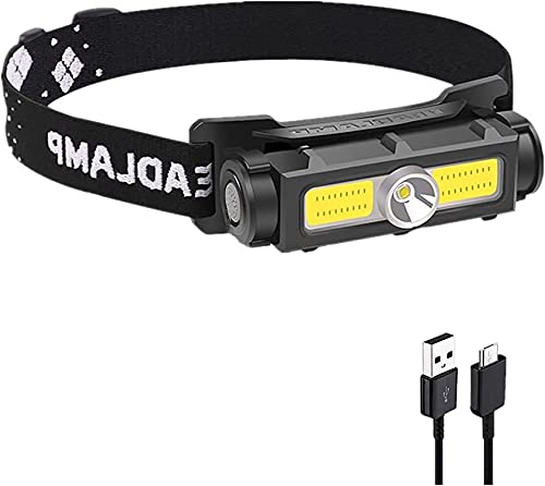 Lampa czołowa LED, 500 lumenów, ładowana przez USB, bardzo jasna, 7 trybów pracy, lekka lampa czołowa, zdejmowana lampa czołowa COB, z białym czerwonym światłem na kemping, wędrówki, bieganie, wędkowanie