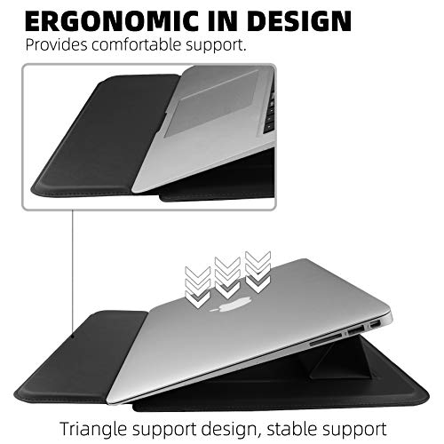 HoYiXi Etui na laptopa o przekątnej 13,3 cala, etui ze skóry PU, kompatybilne z MacBook Air M1 M2 2022-2018 / MacBook Pro 13 M2 2022-2016, Surface Pro 8 2021 / Surface Go 3 2021, pokrowiec na rękaw ze stojakiem czarny - obrazek 4