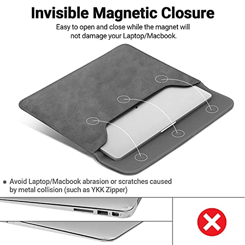 TECOOL 13 Calowy Pokrowiec Laptop Wodoodporny Ochronny Sztuczna Skóra dla 2018-2020 MacBook Air 13 Cali M1A2337/A1932/A2179, 2016-2020 MacBook Pro 13 M1A2338, XPS 13, Microsoft Surface Pro X 7 -Szary - obrazek 4