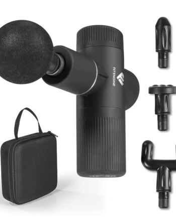 FitEngine Mini pistolet do masażu | 4 nasadki z 6 poziomami intensywności | pistolet do masażu karku, łydek, prostownicy pleców itp. do ukierunkowanego masażu mięśni | w zestawie walizka transportowa