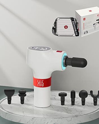 Hi5 FlatHead masażer wibracyjny do masażu powięzi, tkanka, relaks 6 stopni prędkości z systemem Smart Light 6 nakładek na głowicę / biały / twarda obudowa