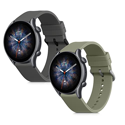 kwmobile 2 x sportowa bransoletka kompatybilna z Huami Amazfit GTR (47 mm) / GTR 2 / GTR 2e / GTR3 / GTR 3 Pro - pasek z silikonu TPU, zestaw trackerów fitness, pastelowy zielony szary - obrazek 2