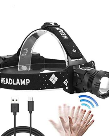 Bardzo jasna latarka czołowa XHP99 LED z czujnikiem ruchu, bardzo jasna, 10 000 lumenów, ładowana przez USB, wodoszczelna, 5 trybów do badania jasności, na kemping, do jazdy na rowerze i do obserwacji w nocy (w zestawie baterie)