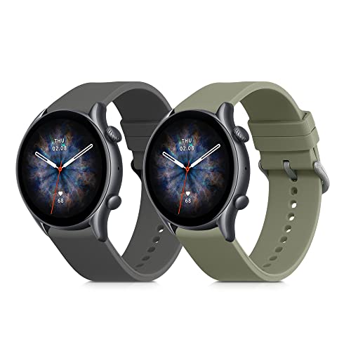 kwmobile 2 x sportowa bransoletka kompatybilna z Huami Amazfit GTR (47 mm) / GTR 2 / GTR 2e / GTR3 / GTR 3 Pro - pasek z silikonu TPU, zestaw trackerów fitness, pastelowy zielony szary