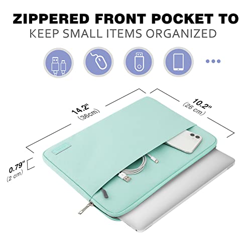 MoKo 13-13.3 Inch Laptop Sleeve Fits surface pro 8 Macbook Pro M1 Pro/M1 Max 14.2 2021, MacBook Pro 13”, iPad Pro 12.9 2021/2020, Notebook Computer Case Cover Bag with Pocket, Mint Green - obrazek 5