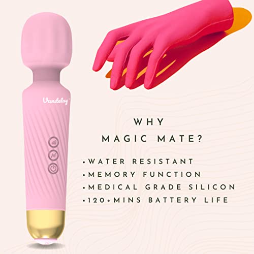 Vandelay Magic Mate Massage Stick - Wireless & Waterproof - Personal Body Massager - Memory Edition - 2+ Hours Battery Life (Pink) - obrazek 6