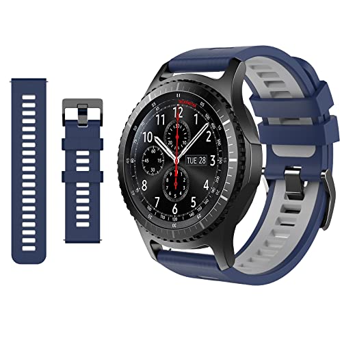 TiMOVO Band Compatible with Samsung Gear S3 Frontier/Galaxy Watch 46mm/Watch 3 45mm, 22mm Silicone Replacement Band for Vivoactive 4/Huawei Watch GT 3 2 Pro/GT3 46mm/GT2 46mm/GT 2e,Midnight Blue/White