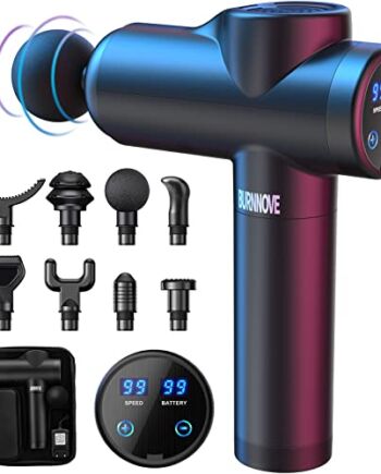 Pistolet do Masażu Karku, Ramion, Głębokości, 99 Prędkości, 8 Głowic do Masażu, Elektryczny Masażer Ręczny 2550 mAh, Wyświetlacz LED, Ekran Dotykowy