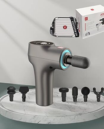 Hi5 FlatHead masażer wibracyjny do masażu powięzi, tkanka, relaks 6 stopni prędkości z systemem Smart Light 6 nakładek na głowicę / szary / twarda obudowa